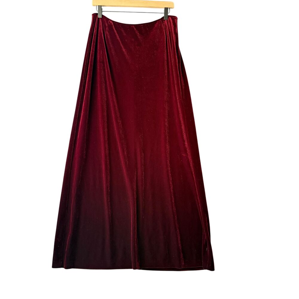 90s Cachet Velvet Maxi Skirt 12 Wine Red Stretch Romantic Whimsygoth Witchy USA - Picture 2 of 10